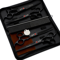 Groomtech Spring Black Pet Grooming Scissor Kit, Set of 4 with Comb